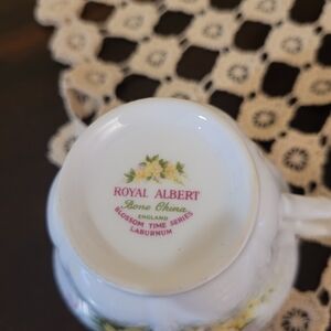 Royal Albert White Teacup with Yellow Laburnum and Green Leaves